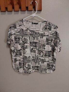 Zara Newspaper Comic Book Cropped Shirt
